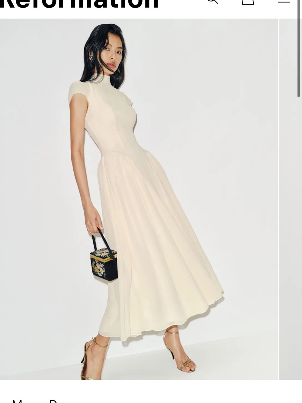 Reformation Cream High-Neck Cap Sleeve Midi Dress